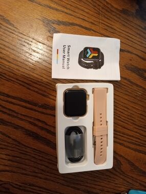 Gold-Trim Smartwatch with Peach Silicone Band